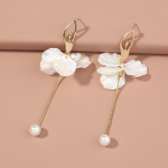 GOLD Pearl Drop Ballet Earrings Fashion Jewelry - Picture 4 of 5